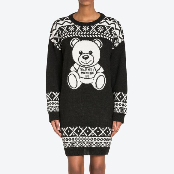 NWT Moschino Teddy Bear Sweater Dress | Cozy Knit Logo Winter Dress - Picture 8 of 15